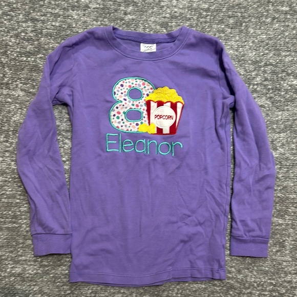 Custom purple pajama set popcorn appliqué monogram Eleanor size 12 - Picture 2 of 6
